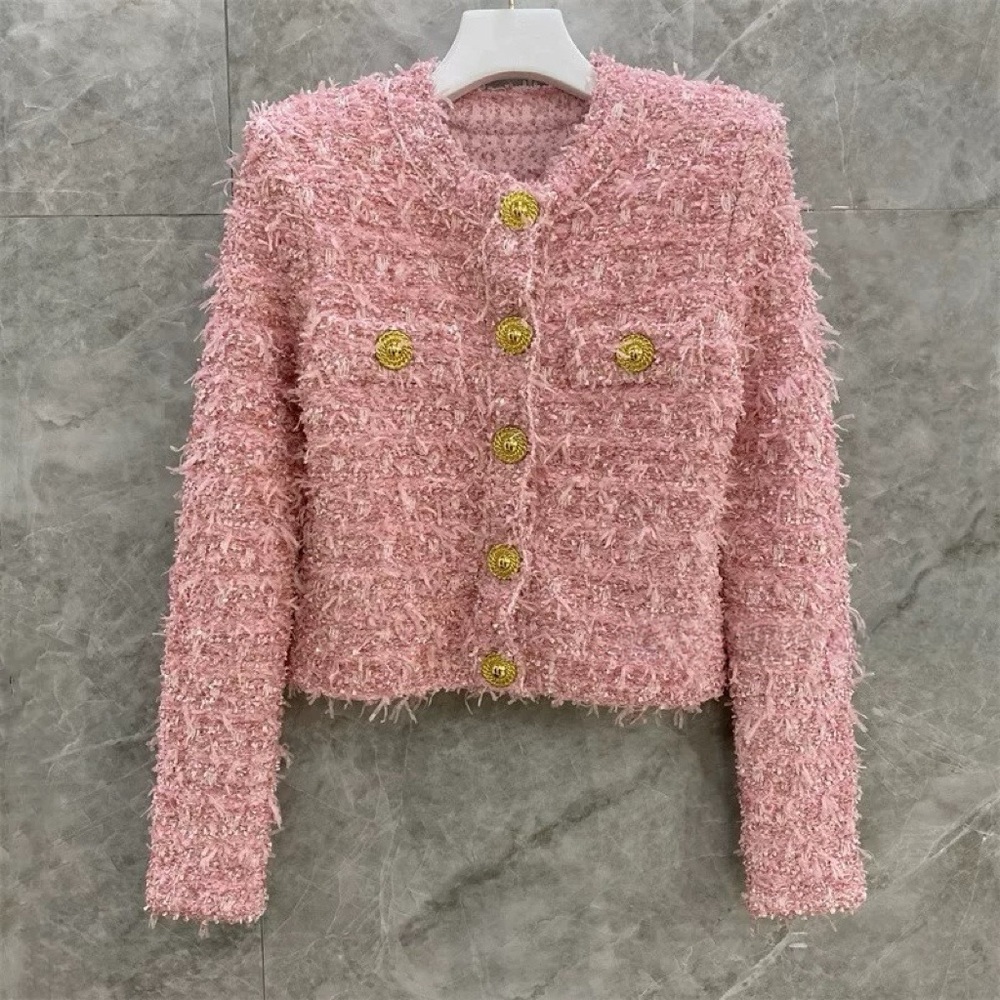 Designer-Style Pink Metallic Tweed Pink Jacket